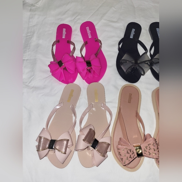 6 Pairs Melissa Women's Bow Sandals - Pink, Black, Purple, Nude - Picture 2 of 5